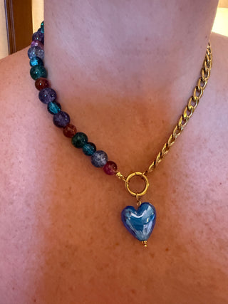Half Chain & Beaded Heart Necklace