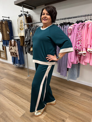 Off Duty Straight Leg Teal Pants