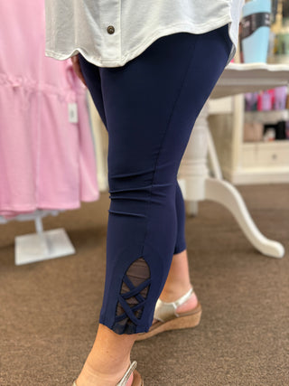 Navy Criss-Cross Legging W/ Mesh