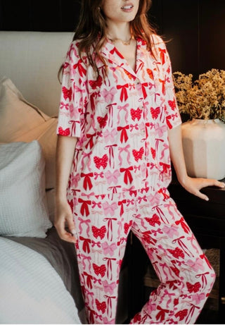 Pink & Red Bow Pajama Pants
