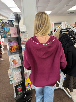 Rich Wine Heavenly-luxe Embellished Hooded Sweater
