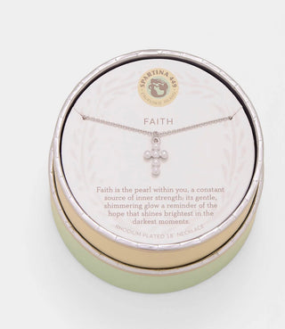 Spartina Necklace 18" Faith/Pearl Cross Silver