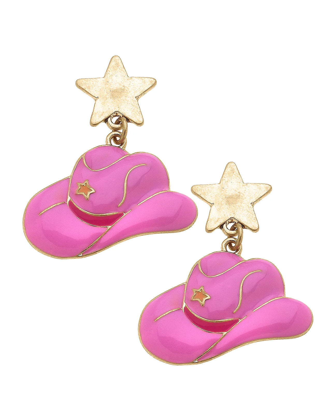 Cowgirl Hat Enamel Earrings Pink