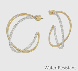 Gold and Silver Textured Twisted X 1.25" Hoop Earring