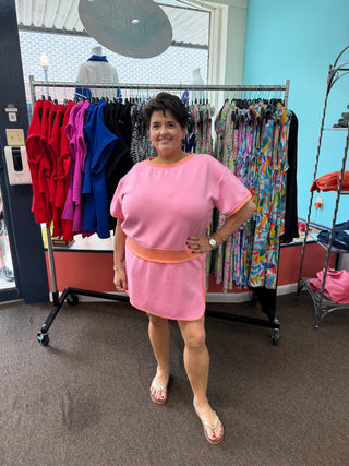 Pink & Orange Scuba Skirt Set