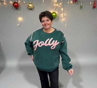 Green Jolly Embroidered Sweatshirt