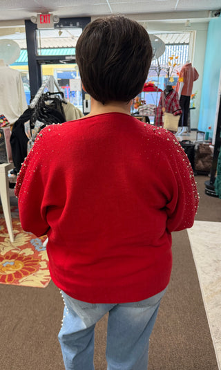 Tango Red Heavenly Luxe Rhinestone Sweater