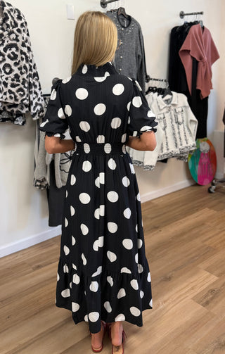 Black & White Polka Dot Midi Dress