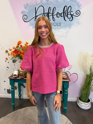 Bubbles Take Me Away Pearl Trim Top