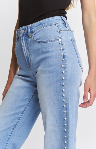 Mica Denim High Rise Wide Leg Pearl Embellisment