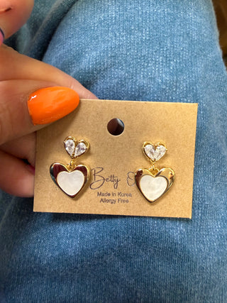 Mother Of Pearl Heart Dangle Earrings