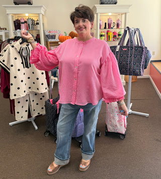 Pink Pinstripe Bubble Sleeve Top