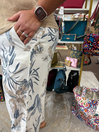 Orchid & Leaves Linen Pant