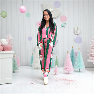 Santa Stripe Lounge Set Green/Pink