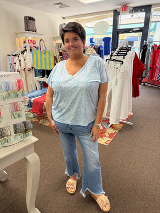 Light Blue Metallic Leopard Tee