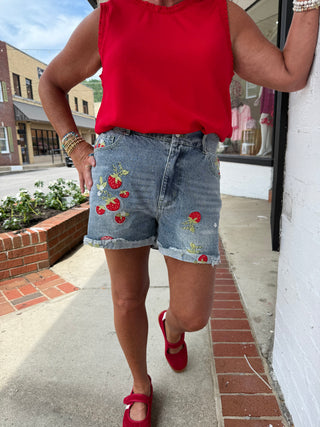 Strawberry Patch Denim Shorts
