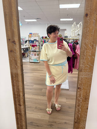 Yellow & Blue Scuba Skirt Set