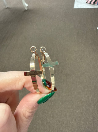 Whispers Hoop Cross Earrings