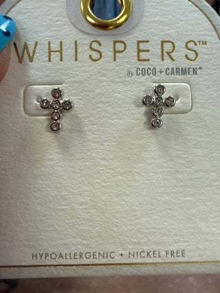 Silver Whispers Bedazzled Cross Stud Earrings