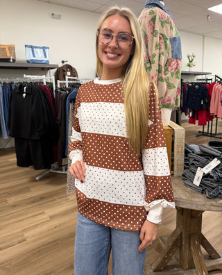 Spot On Colorblock Dot Pullover-brown