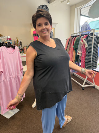 Black V-Neck Sleeveless Top