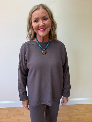 French Roast Heavenly-luxe Cable Knit Detail Dolman Sweater