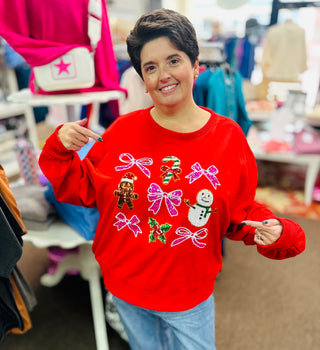 Christmas Bow, Snowman & Gingerbread Sequin Sweatshirt