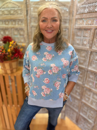 Floral Print Denim Top