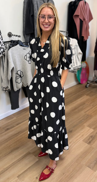 Black & White Polka Dot Midi Dress