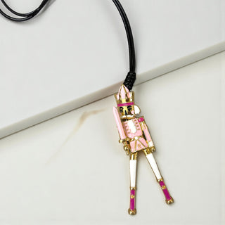 Leather Lariat Light Pink Nutcracker Necklace