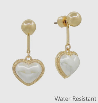 Gold Beaded Stud with Pearl Heart Drop 1" Earring