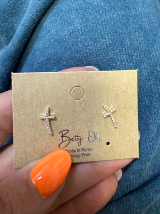 Sideways Pave Cross Earrings