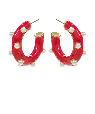 Dotted Pearl & Enamel Open Hoop Earrings