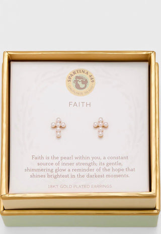 Spartina Stud Earrings Faith/Pearl Cross Gold