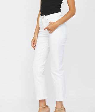 Mica Denim Mid-Rise White Ankle Straight Jeans