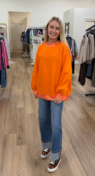 Orange Polka Dot Mock Neck Sweatshirt
