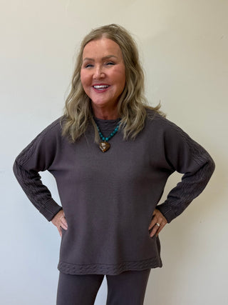 French Roast Heavenly-luxe Cable Knit Detail Dolman Sweater