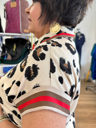 Leopard Print Red Stripe Top