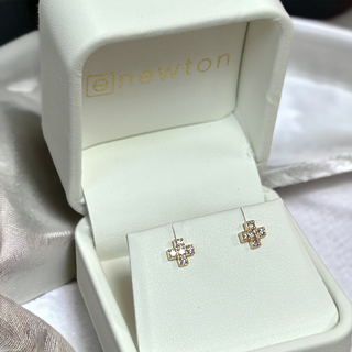 Enewton 14kt Gold & Diamond Signature Cross Studs