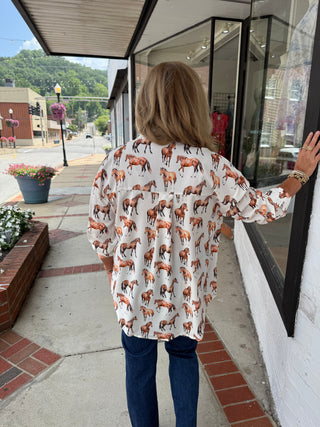 Kathryn Classic Button-up, Horse Print