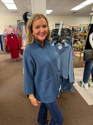 Steller Blue Heavenly-luxe Zip Cardigan With Pockets