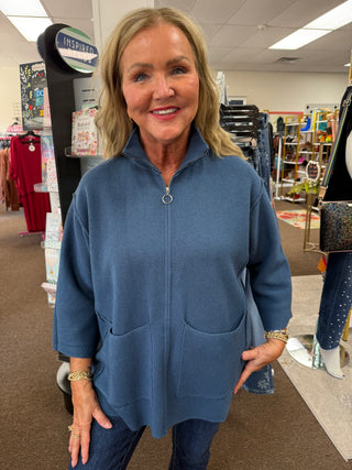 Steller Blue Heavenly-luxe Zip Cardigan With Pockets