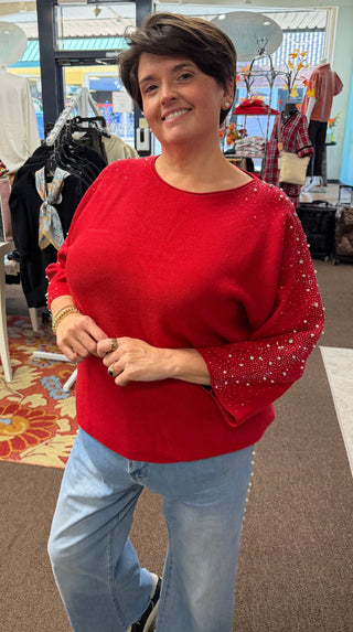 Tango Red Heavenly Luxe Rhinestone Sweater