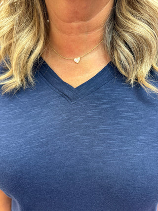 Navy V-Neck Slub Tee