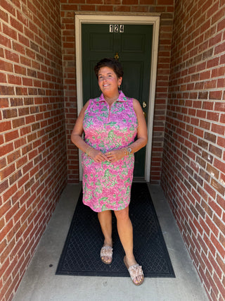 Dear Scarlett Harbour Pink Multi Half Zip Dress