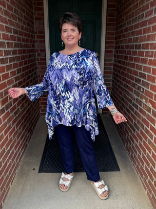 Purple Chevron 3/4 Sleeve Tunic