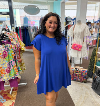 Francis Flutter Sleeve Royal Blue Dress