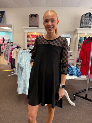 Black Mesh Polka Dot Trapeze Dress