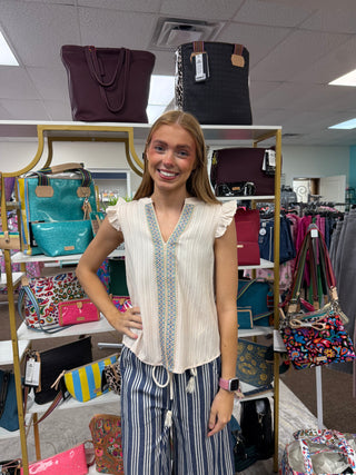 Khaki Embroidered Top