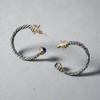 Silver Twist Hoop W/ Royal Blue